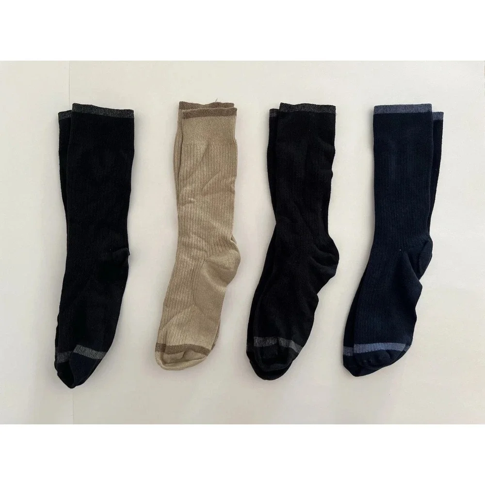 Nautica Men's Crew Socks - 4 Pair Lot - Ribbed Black x2, Navy Blue, Khaki
